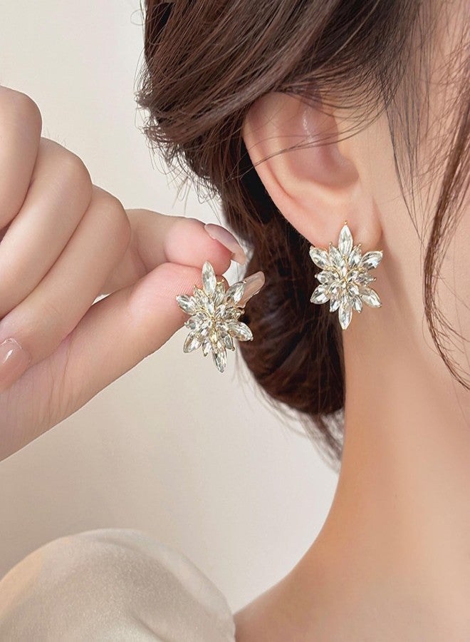 WCRAZYE Snowflake Earrings for Women Elegant Winter Cubic Zirconia Simulated Pearl Flower Snowflake Stud Earrings Chrismas Wedding Jewelry Gifts (White) - Image 3